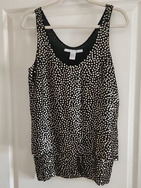 Diane Von Furstenberg Black Tank with Gold Disc Embellishments